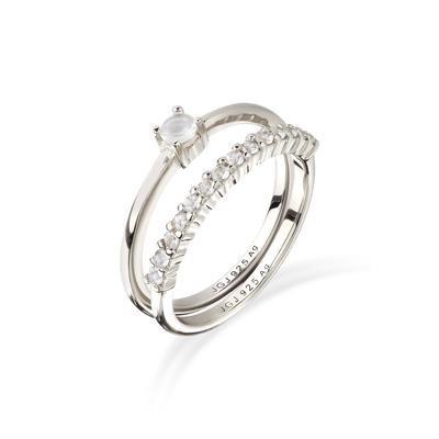 Ring-Set ELLI PREMIUM "Ring Ringset mit Mondstein Regenbogen 925 Sterling Silber" Gr. 58, silber, Fingerringe, Damen, 58, Silber 925 (Sterlingsilber)