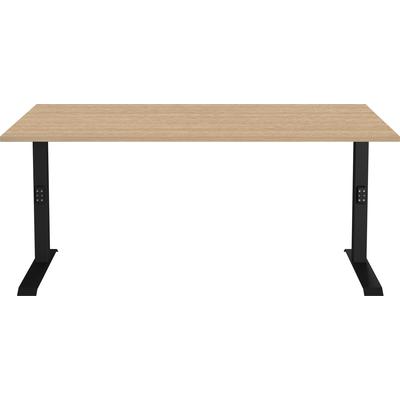 Schreibtisch GERMANIA "Lissabon", braun (lindberg, eiche, nachbildung, schwarz, schwarz, lindberg, eiche, nachbildung), B:160cm H:91cm T:80cm, Tische, Schreibtisch, mechanisch oder elektrisch höhenverstellbar, Memory-Funktion, USB-Port
