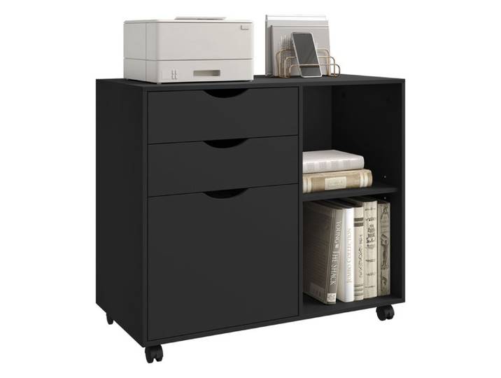 Caisson de Bureau - WOLTU Armoire à Dossiers sur roulettes - Bois d'Ingénierie - Noir W0ATT0940