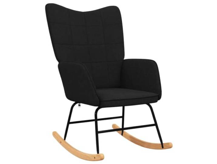 HFXHIJXQ Schaukelstuhl Schwarz Stoff Polstersessel mit Holz Kufen Moderner Relaxsessel mit weicher Polsterung und stabilen Holzkufen für ruhige Entspannung im Wohnzimmer und Schlafzimmer.