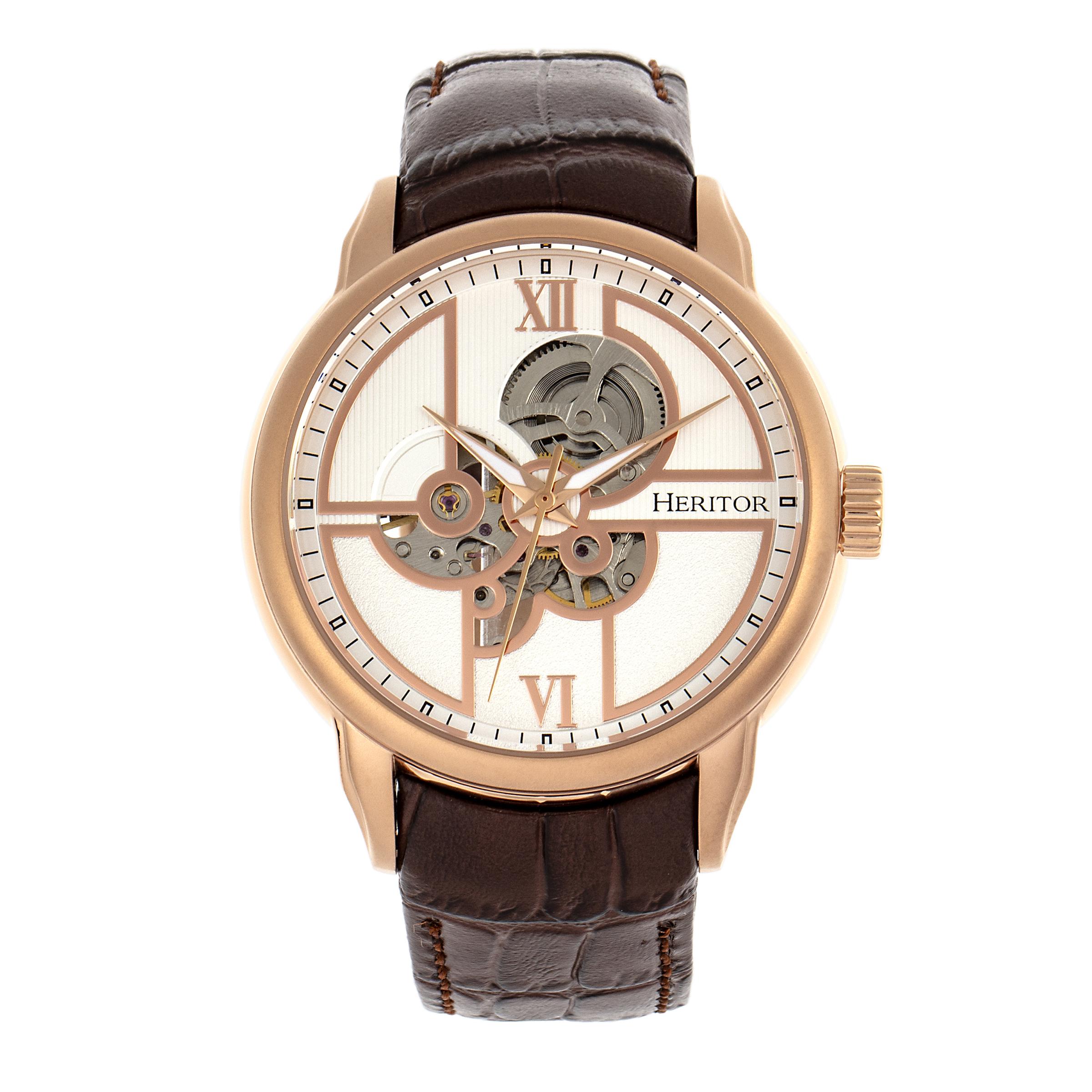 Heritor automatisch Sanford semi-skelet lederen band horloge