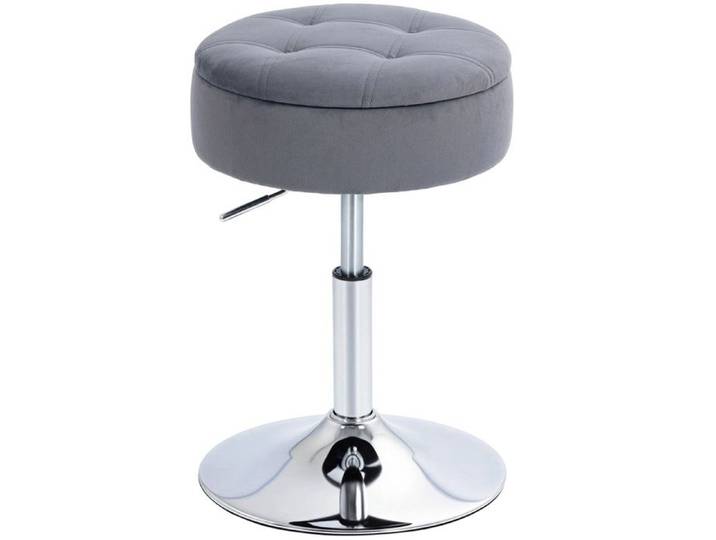 Tabouret de bar gris pivotant 360° réglable en hauteur avec rangement