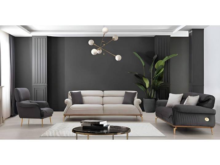 Xlmoebel Polstergarnitur Schwarzes Sofa Set mit Sessel und modernem Design, (Polstergarnitur, 3-tlg., 2x 3-Sitzer + Sessel), Made in Europa