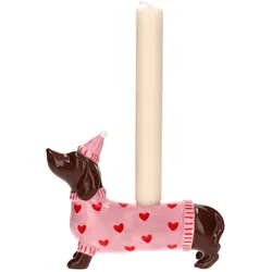 Mignon, Kerzenhalter Dackel mit Mütze, rosa