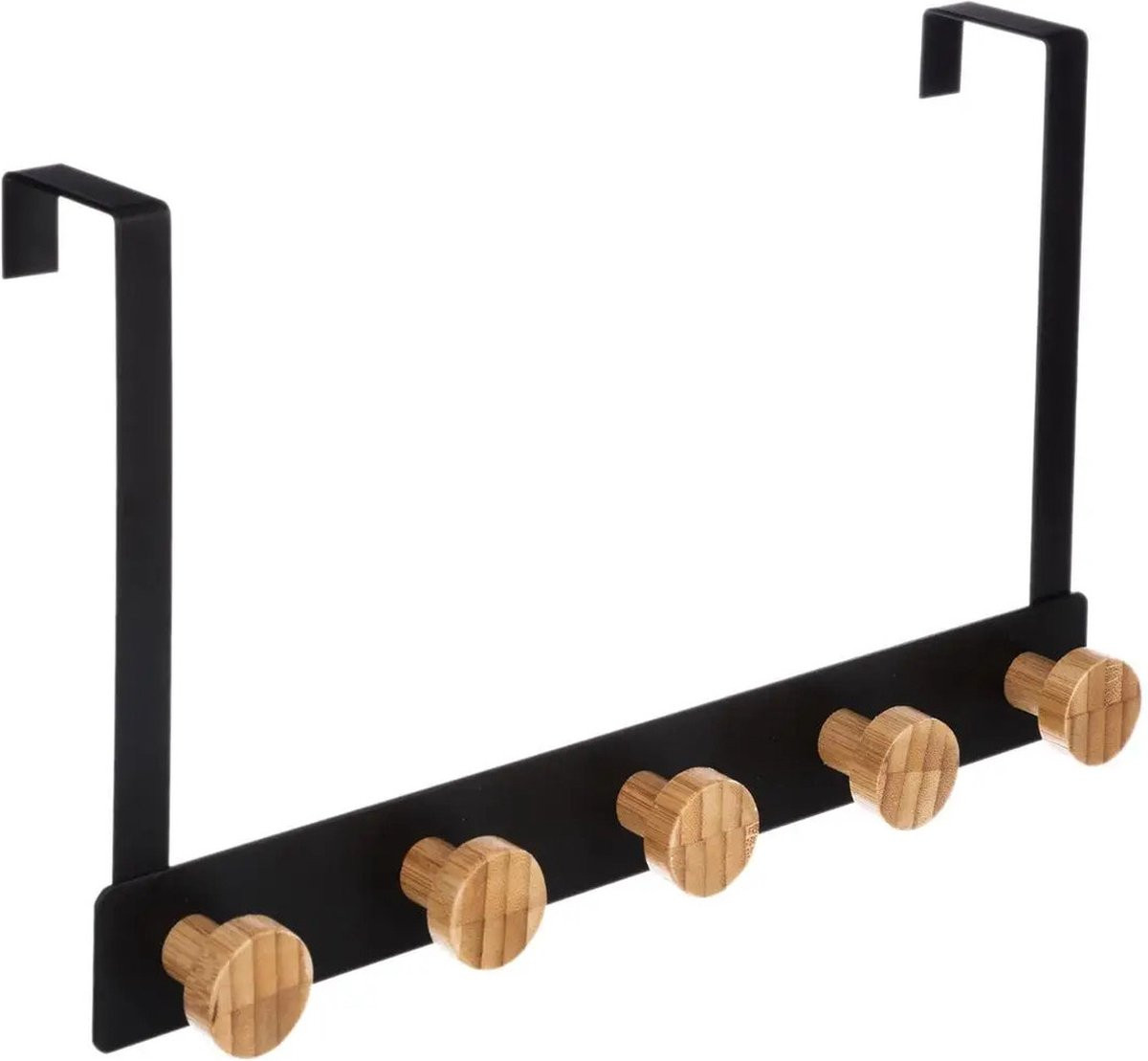 5Five Deurkapstok met 5 haken - Zwart/Beige - B: 33 cm, H: 20 cm