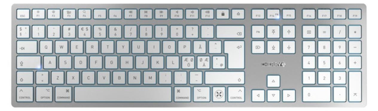 Cherry KW 9100 Slim toetsenbord voor Mac, USB en Bluetooth, QWERTY, zilverkleurig