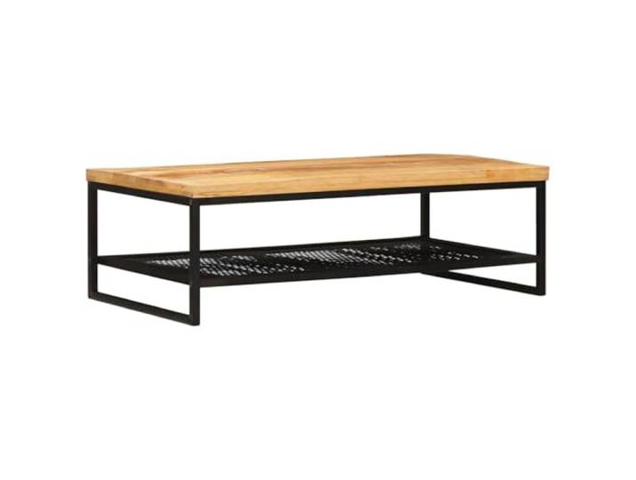 Tmriohed Couchtisch Massivholz Mango 110x55x35 cm Rechteckig Schwarz Braun Einzigartige ornamentale Intarsien und stabile schwarze Eisenbeine schaffen rustikale Eleganz im urbanen Wohnzimmer.
