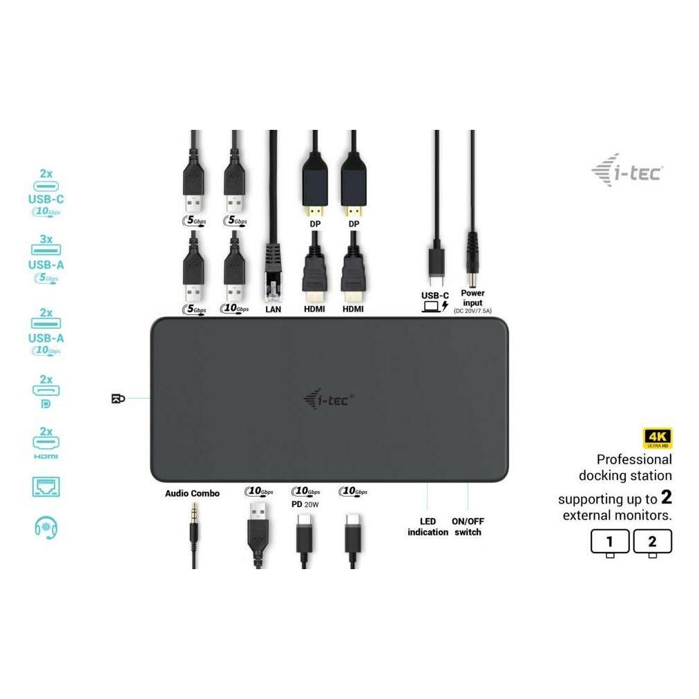 i-tec Cadual4kdockpd2 (Thunderbolt, USB-C, 13 Ports) (CADUAL4KDOCKPD2)