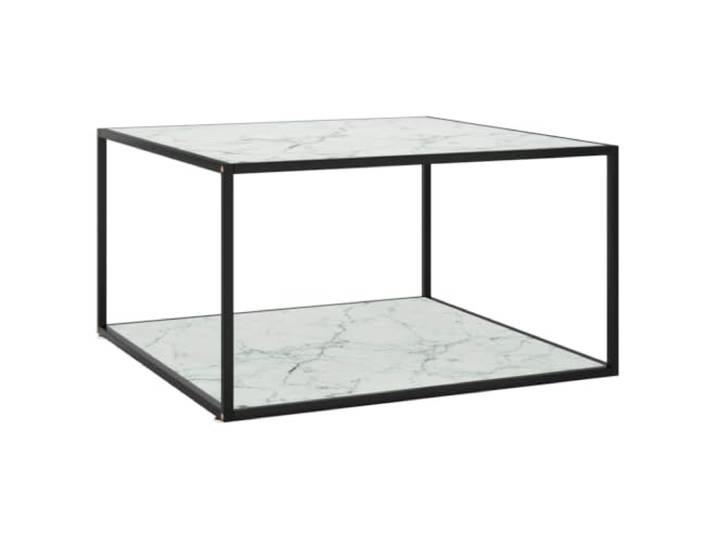 HEFZGDB Couchtisch Schwarz mit Weißem Glas Marmor-Optik 90x90x50 cm aus gehärtetem Glas und Stahl - Moderner Wohnzimmertisch mit robuster Tischplatte für Dekoration und Aufbewahrung