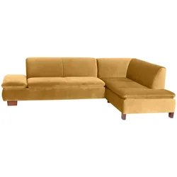 ECKSOFA mit Ottomane rechts Kaye Bezug Samtvelours Buche nussbaum dunkel / mais