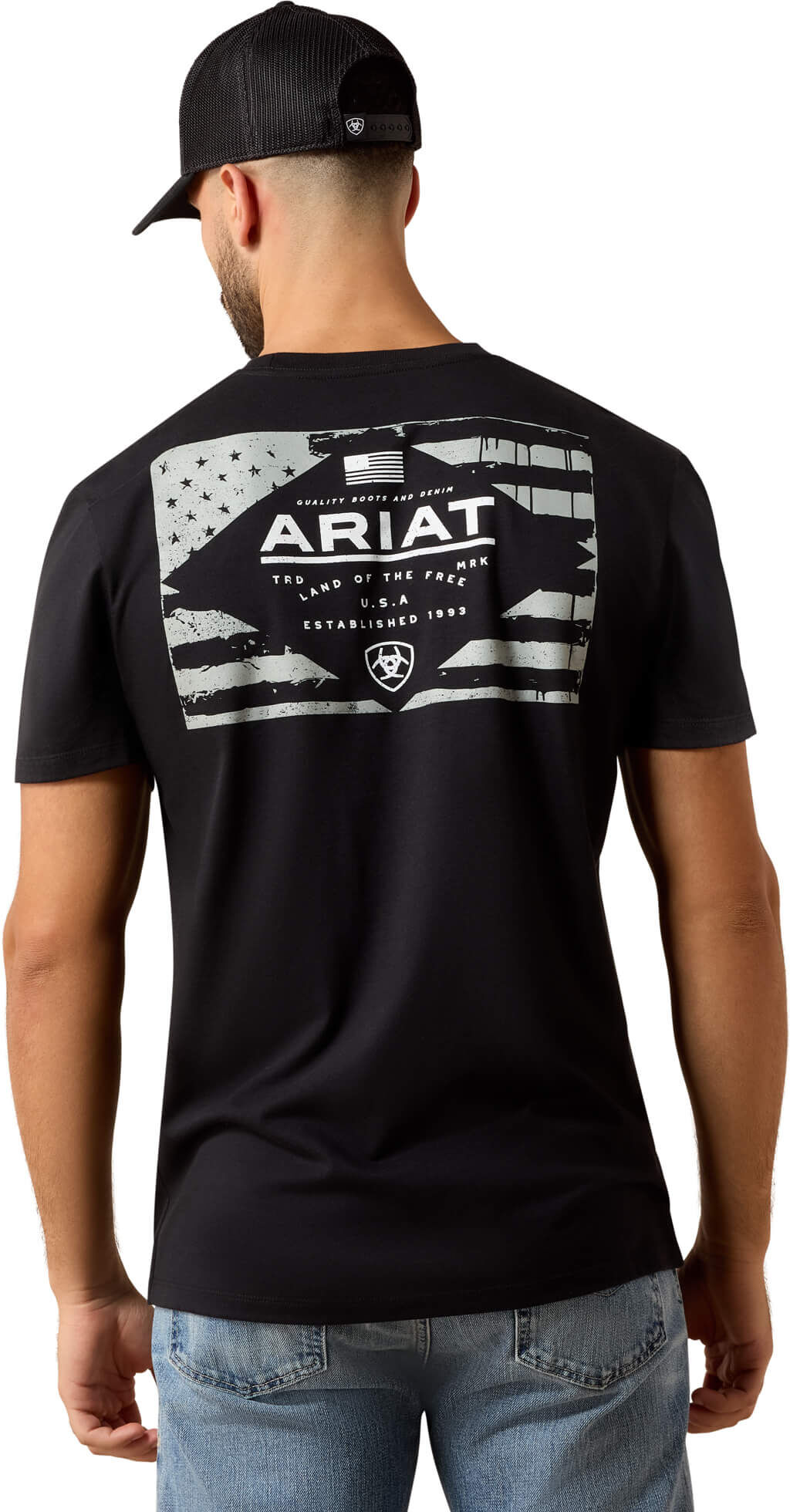 Men's Lockup Flag Painted T-Shirt in Black, Size: 3XL by Ariat