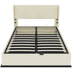 STILVORA Polsterbett Stoff Beige 160x200 cm mit gepolstertem Kopfteil, stabilem Metallrahmen
