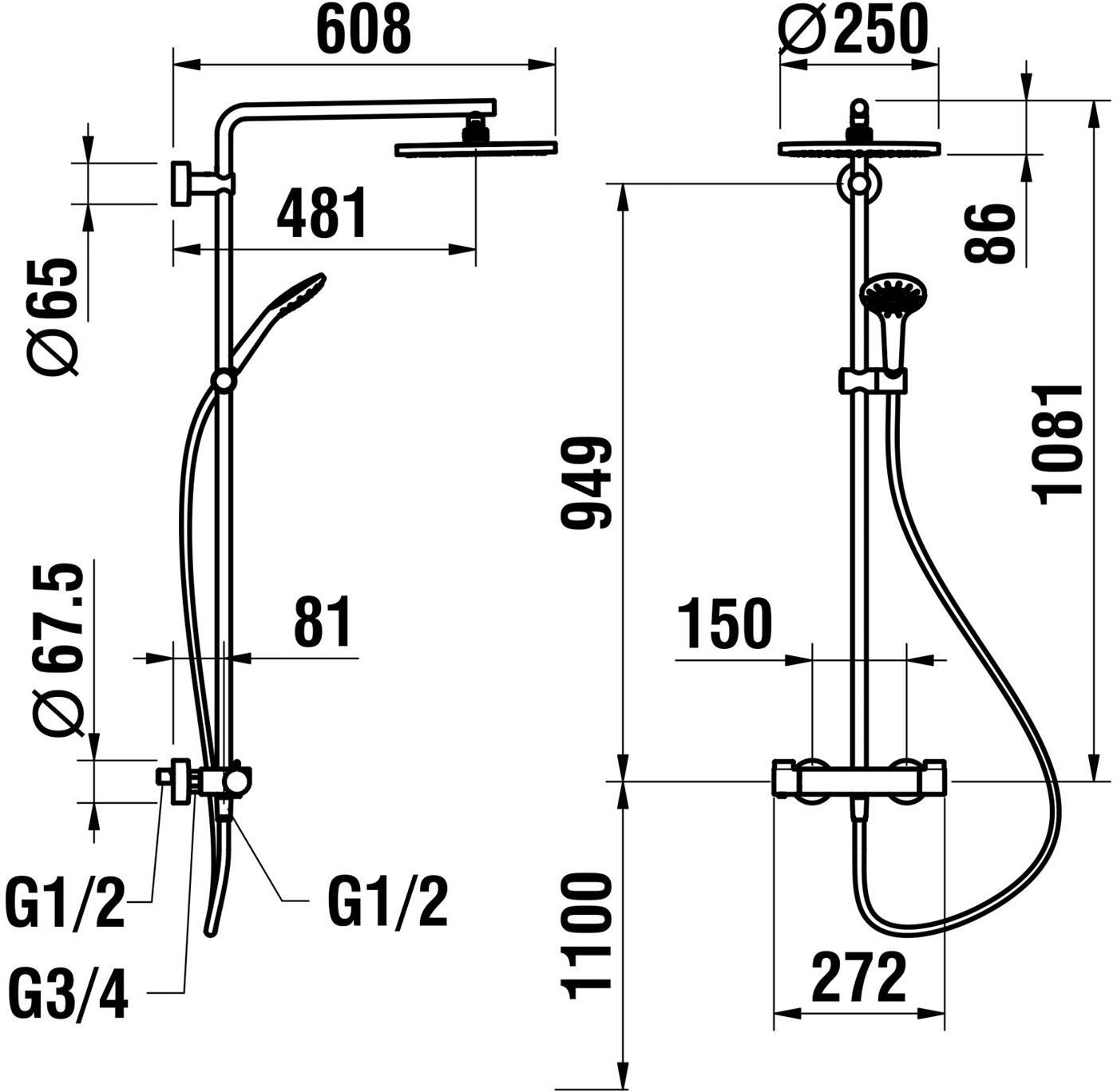 LAUFEN VIVID Thermostatisches Duschsystem mit Ablage
