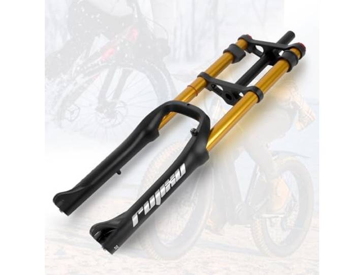 BSFHQS Fat Bike Federgabel 20 Zoll 4.0 Fat Reifen Scheibenbremse E-Bike Mountainbike Gabel 120mm Federweg 9mm QR BMX Fahrrad LuftGabel Mountain Front Gabel 1-1/8 Zugstufe Einstellbar(Gold)