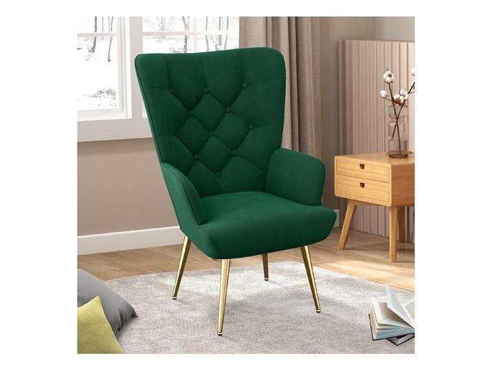 LuxusKollektion Ohrensessel Ohrensessel Bouclé Grün Metallbeine bis 150kg