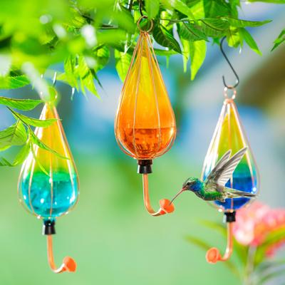 Evergreen Ombre Art Glass Hummingbird Feeder (Set of 3)