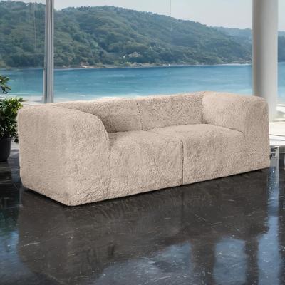 Contemporary Faux Fur Modular Loveseat with Corner Wedge Seating by GDFStudio