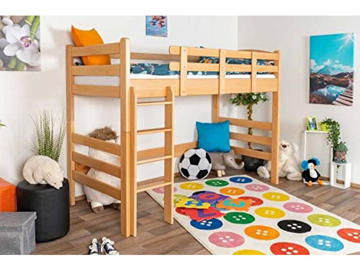 Kinderbett/Hochbett Easy Premium Line K22/n, Buche Vollholz massiv Natur - Liegefläche: 90 x 190 cm
