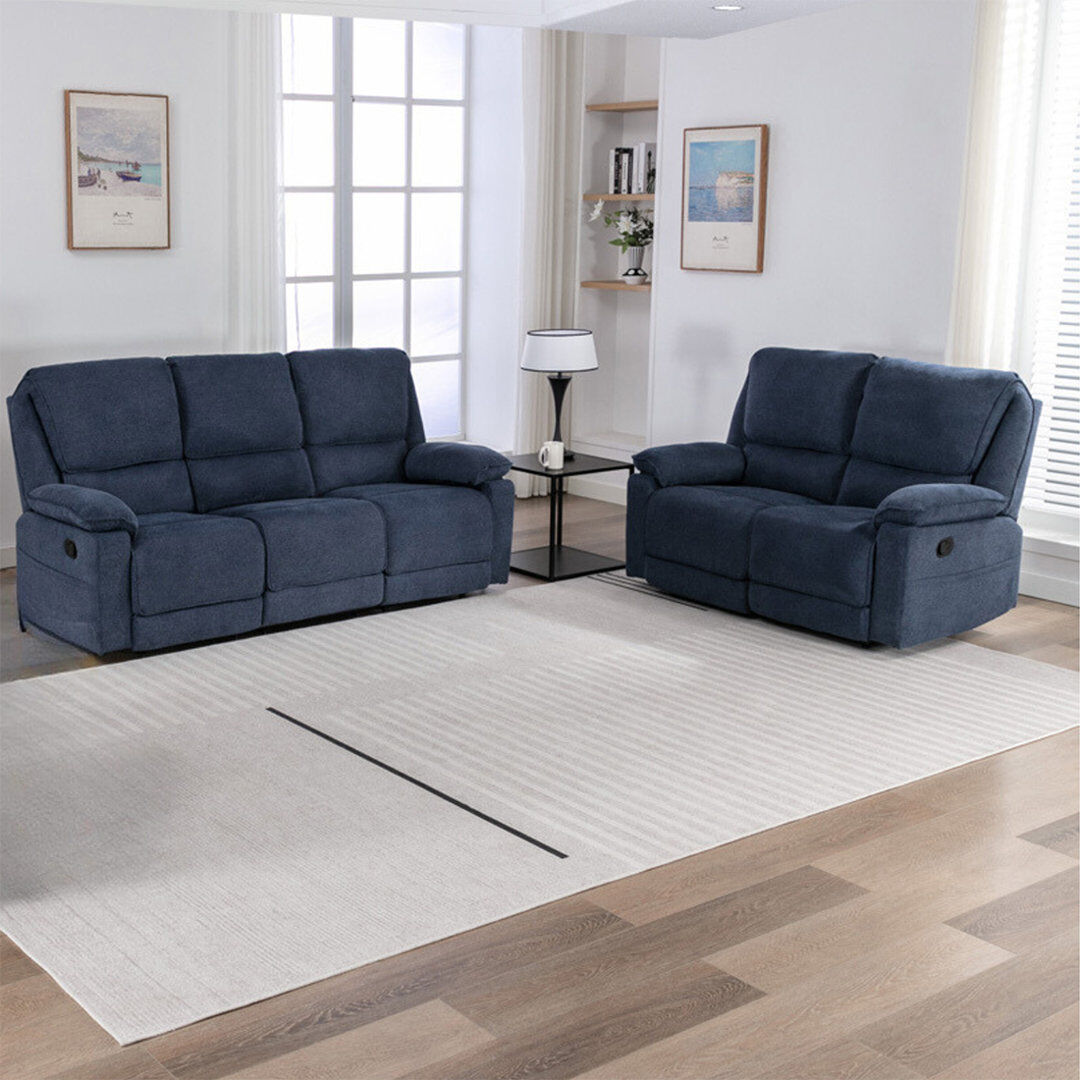 Latitude Run Sydney Latch Recliner 2 and 3 Seater Sofa Set Blue 2