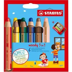 STABILO woody 3 in 1 Buntstifte Farbig sortiert  8806-2 6 Stück