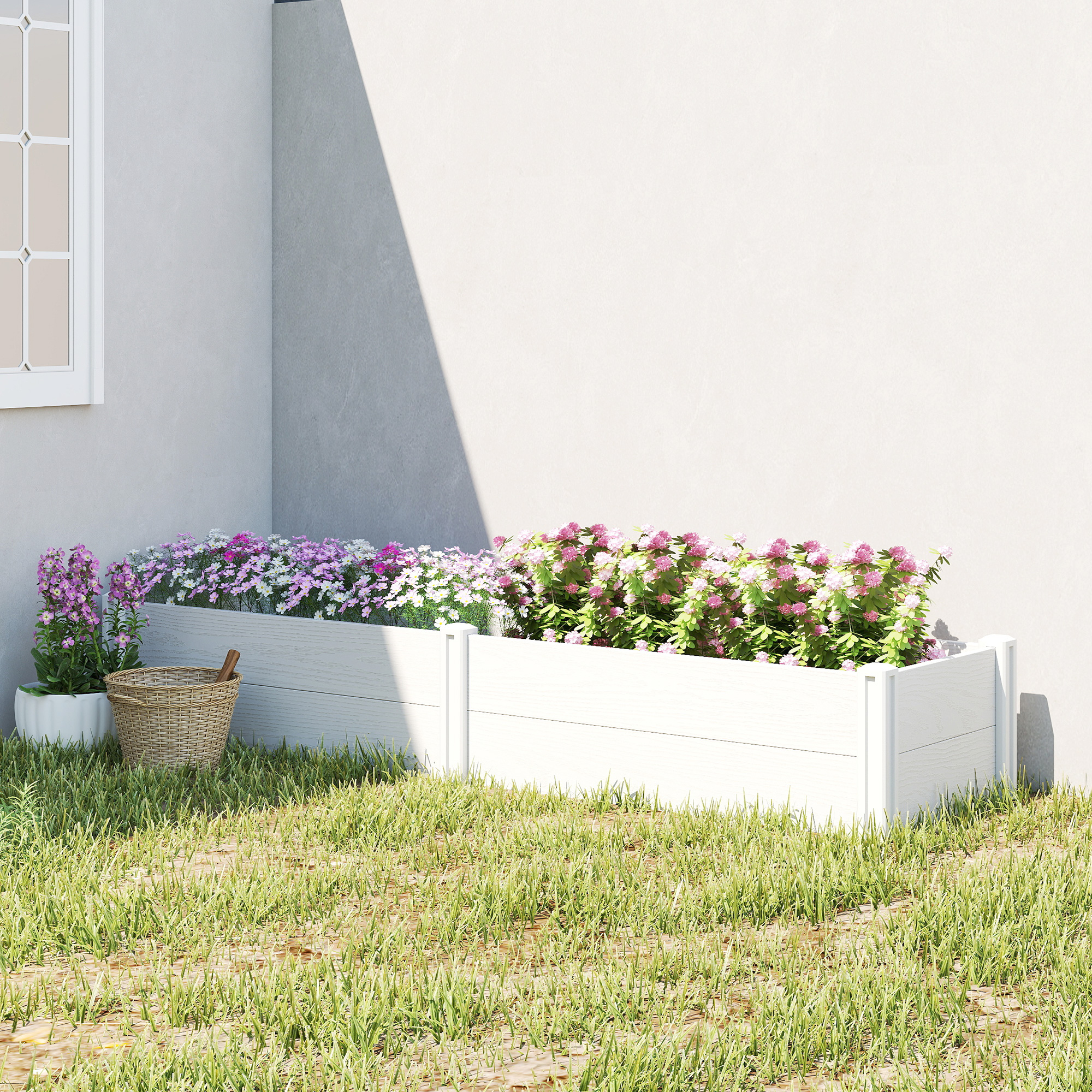 Outsunny Aiuola rialzata in plastica, smontabile, letto di coltivazione con montaggio fai-da-te 197 x 54 x 33 cm Bianco   Aosom Italy