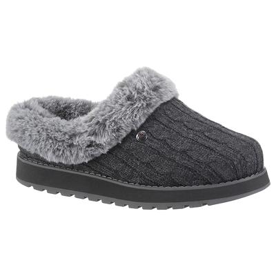 Pantoffel SKECHERS "KEEPSAKES - ICE ANGEL", Damen, Gr. 36, Warmfutter, grau (dunkelgrau), Textil, Schuhe, Hausschuh in Strick-Optik