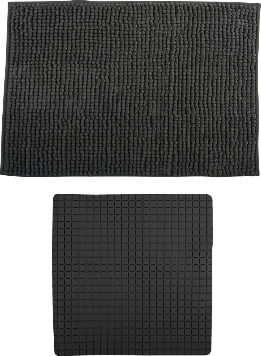 MSV Sevilla Badkamer Set: Anti-slip Mat en Droogloopmat - Donkergrijs