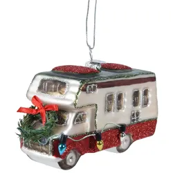 Christmas Decorations Christbaumschmuck Wohnmobil Glas 11 cm weiß/rot