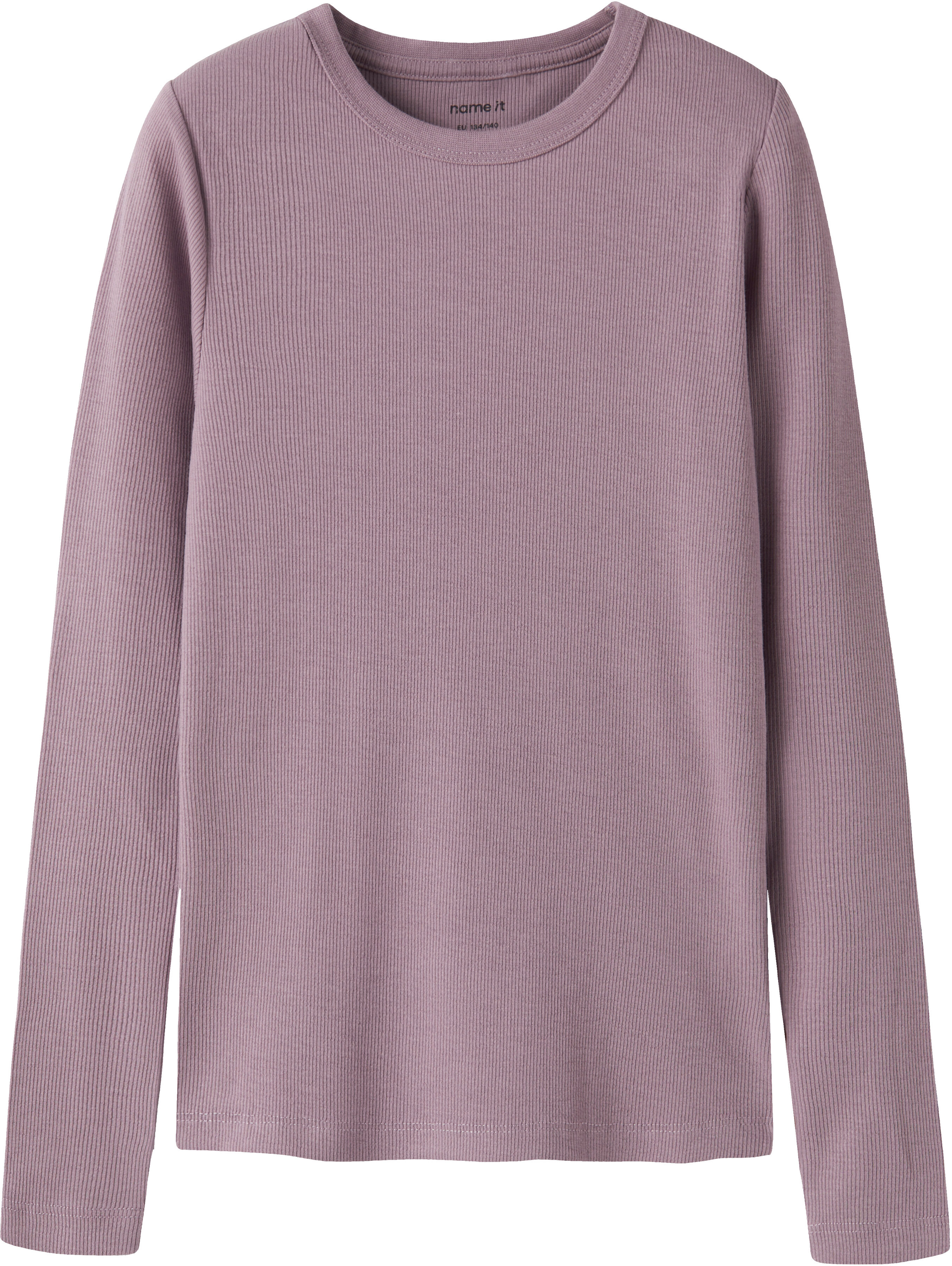Langarmshirt NAME IT "NKFNAKAL LS TOP NOOS", Mädchen, Gr. 122/128, lila (elderberry), Jersey, Obermaterial: 95% Baumwolle, 5% Elasthan, unifarben, normal hüftlang, Rundhals, abgesteppte Kante, Shirts Langarmshirt, in Basic-Form und leicht gerippter Qualit