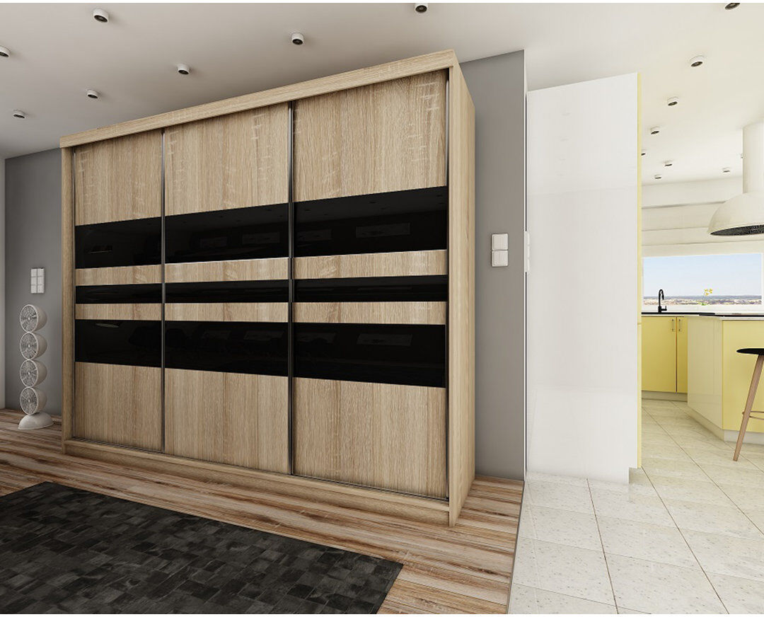 Brayden Studio Alphon 3 Door Wardrobe Natural/Black 250cm W X 62cm D