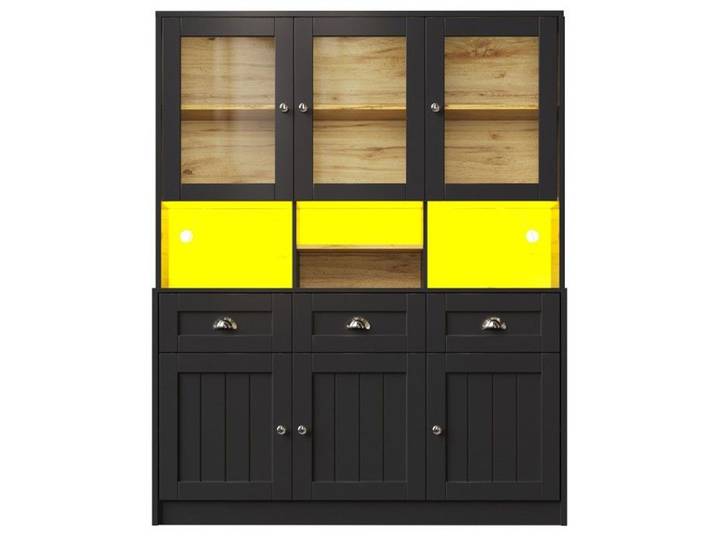 Buffet De Cuisine Buffet cuisine haut 140x40x175 cm noir vitrine LED lumière variable avec étagères réglables