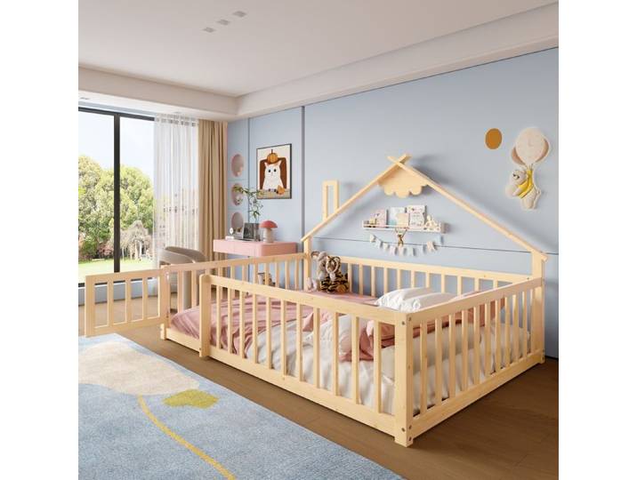 Feuille épaissie Lit plat 140x190 cm lit d'enfant baignoire baignoire avec château bois de pine nature