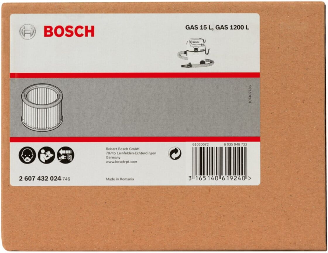 Bosch Faltenfilter Filteroberfläche 3000 cm ², 139 x 185 mm Zubehör für GAS 15 L (2607432024)