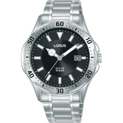 Solaruhr LORUS, silberfarben, schwarz, Armbanduhren, Herren, Armbanduhr, Herrenuhr, Edelstahlarmband, analog, Tag