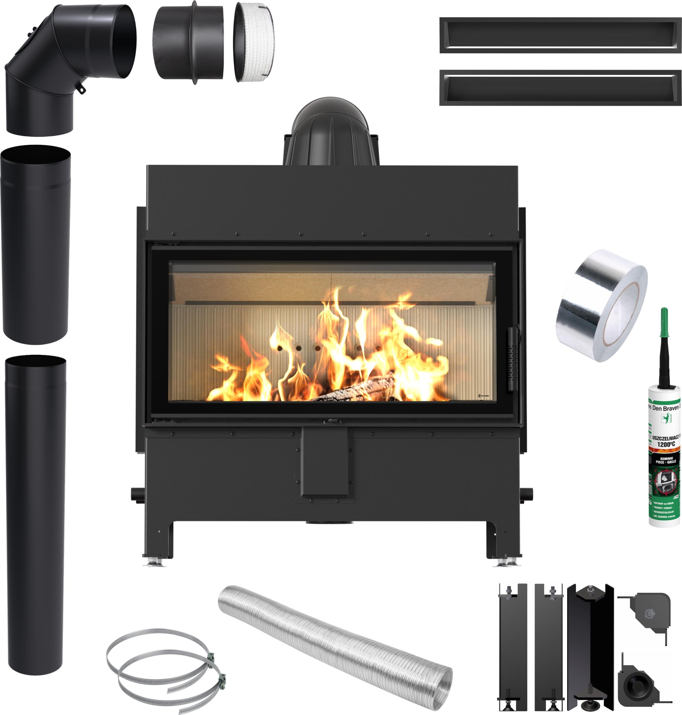 KRATKI LUCY 16kW Ø200 Kamineinsatz mit Rohren Luftkanälen Ecodesign
