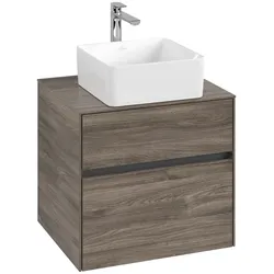 Villeroy & Boch Waschbeckenunterschrank Collaro C154B0, Eckig Stone Oak, 600x548x500mm, mit Beleuchtung und integrierten Handgriffen