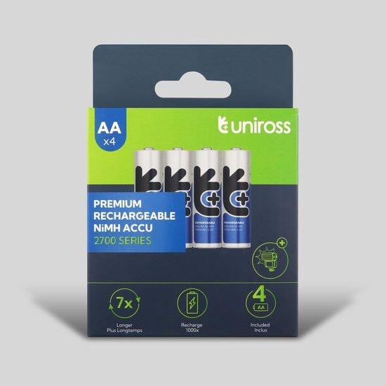 Uniross NiMH AA/HR6 1.2V 2700 oplaadbare batterijen 4 stuks