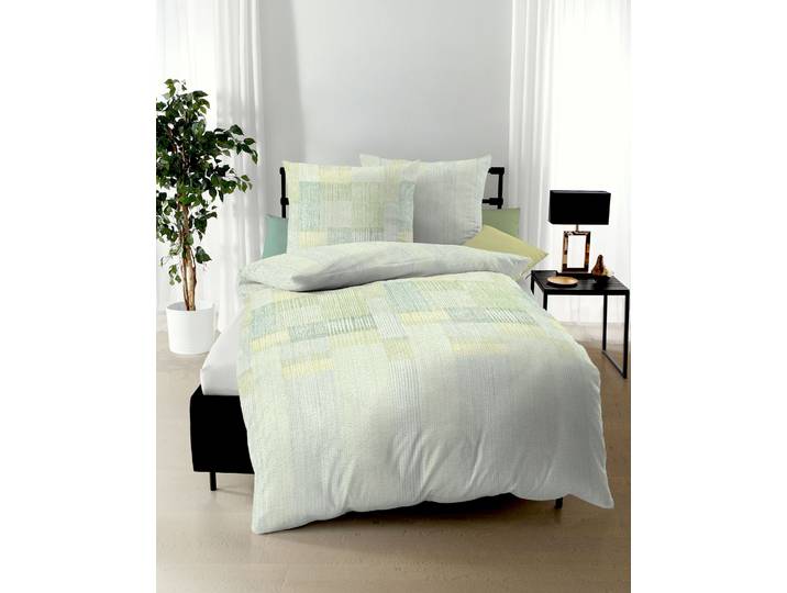 Bettwäsche KAEPPEL Consider , grün (lind), B/L: 155cm x 220cm, 1 Stk., 1 Stk., Seersucker, B/L: 80cm x 80cm, 2 Stk., Seersucker, Obermaterial: 100% Baumwolle, Bettwäsche, Bettwäsche