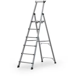 Einseitige Aluminiumtreppe PROFI mit Ablage, 1x6 Stufen, Höhe 1,43 m