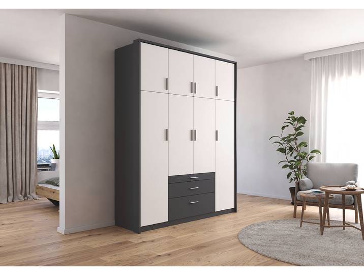 Drehtürenschrank Hildesheim Passepartout 185cm Grau/Weiß/Alpinweiß/Graumetallic ohne Spiegeltür/-en