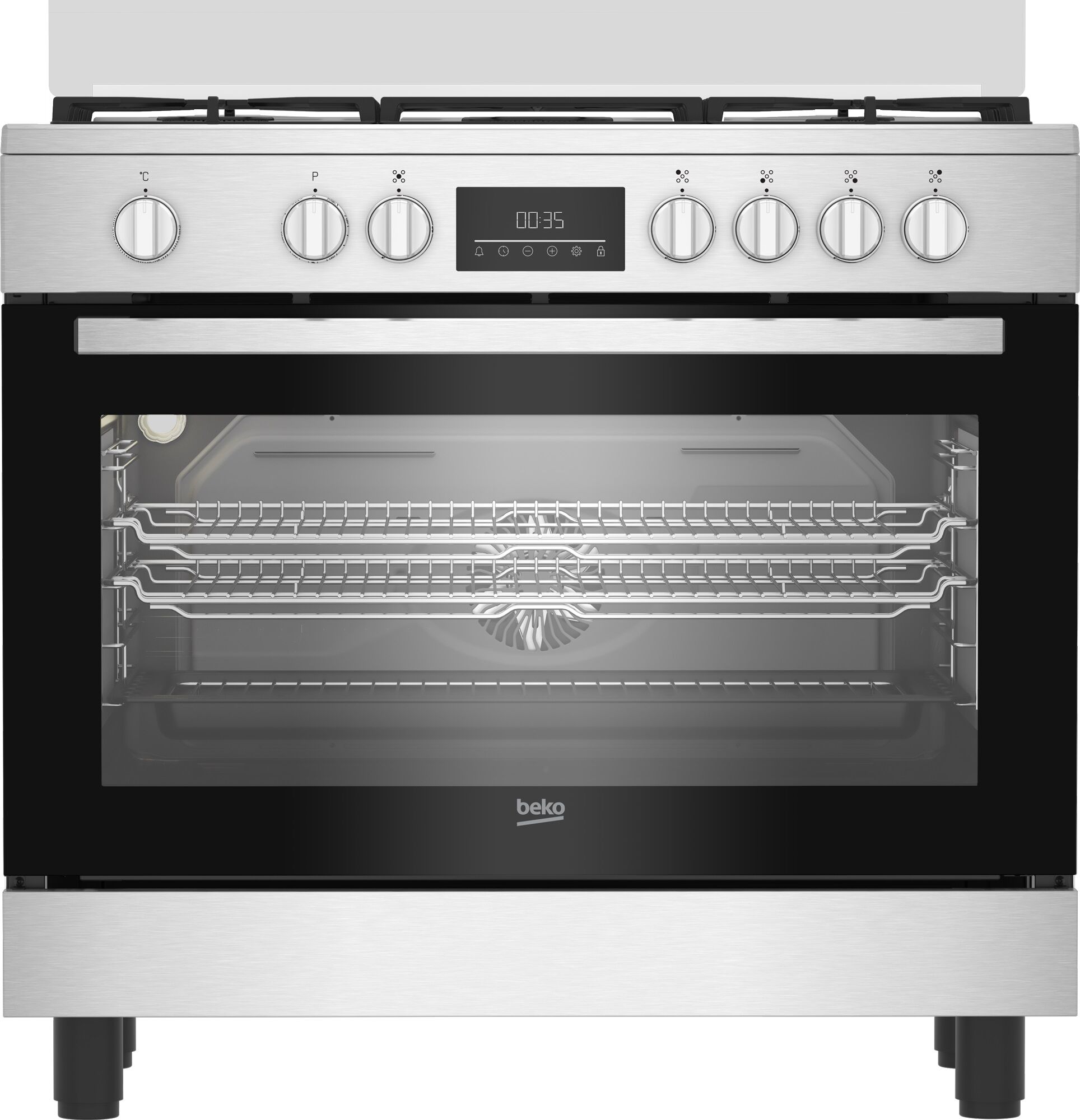 Beko Bgm11226ex Cucina A Gas 5 Fuochi Forno Elettrico Con Grill 90x60 Cm Classe A+ Con Coperchio Colore Argento - Bgm11226ex