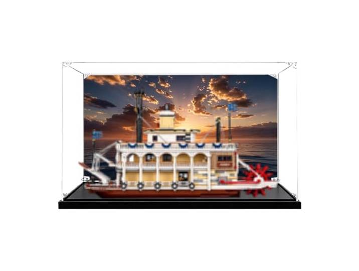 Vitrine kompatibel mit Le-go 21356 Dampfschiff-Sets (E) Staubdichte Vitrine Box, Heimaufbewahrung, kompatibel mit Le-go 21356 Dampfschiff (nur Box)