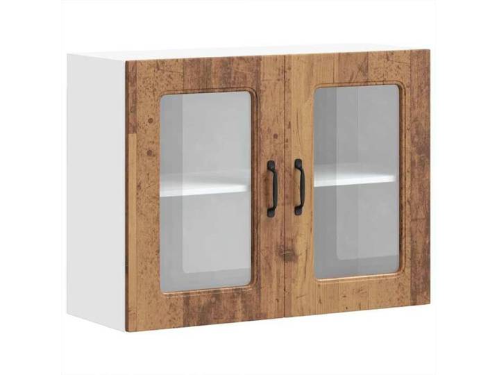 Les Soldes Armoire murale de cuisine/Meuble haut(1 pc) - Placard/Cabinet suspendue - avec porte en verre Kalmar vieux bois 470336