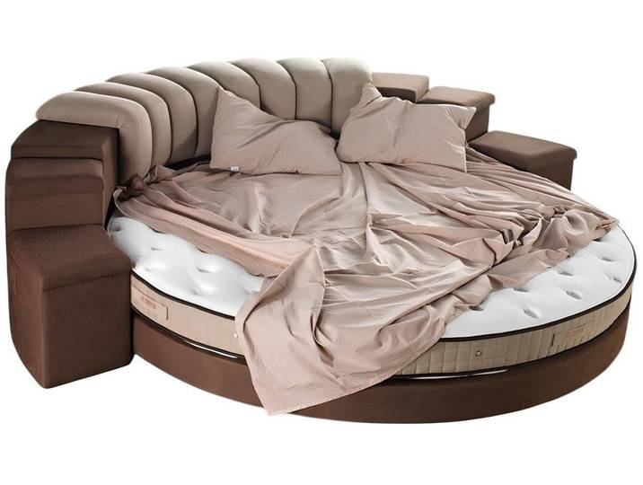 JVmoebel Rundbett Rundes Doppelbett in Braun mit elegantem Textilgestell (1-tlg., Rundes Bett), Made in Europa