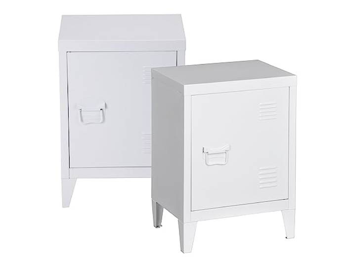 [en.casa] Nachttisch Inari Nachtschrank 2er Set Weiß Nachtkästchen mit Einer Schranktür Sofatisch Türgriff Links Metall Nachtkommode 57 x 40 x 30 cm Büroschrank