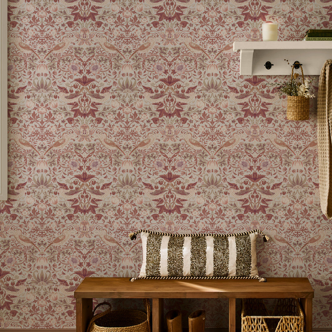 William Morris at Home Strawberry Thief Sienna Wallpaper Cream 1,000cm L