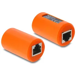 DeLOCK Adapter Kupplung RJ45 Buchse zu Buchse Cat.6A geschirmt mit Überspannungsschutz rund orange