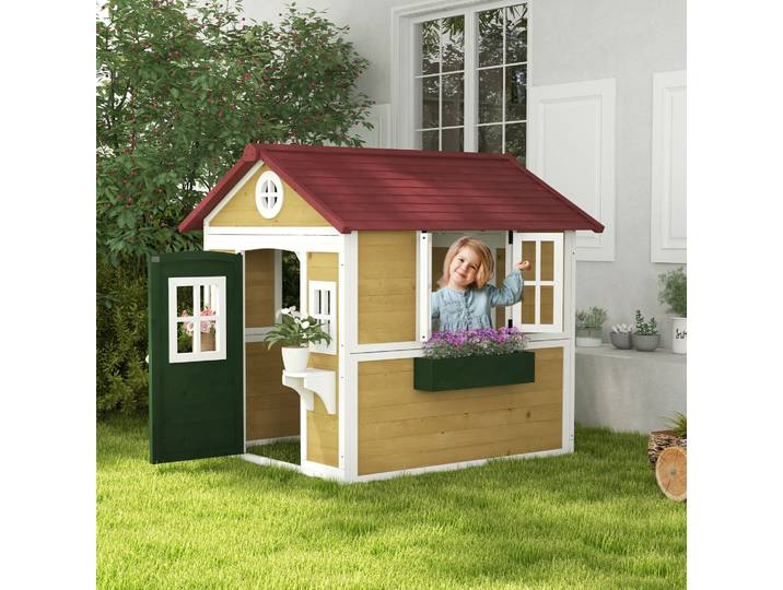 Outsunny Cabane Enfant Extérieur avec Porte et Fenêtres Beige