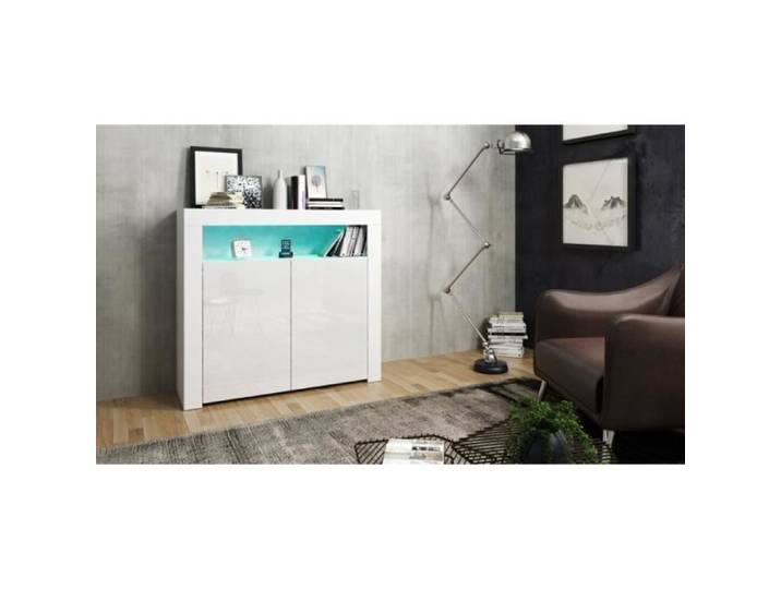 Meuble de salon - MPC - Blanc mat - 107 cm - 2 portes push to open