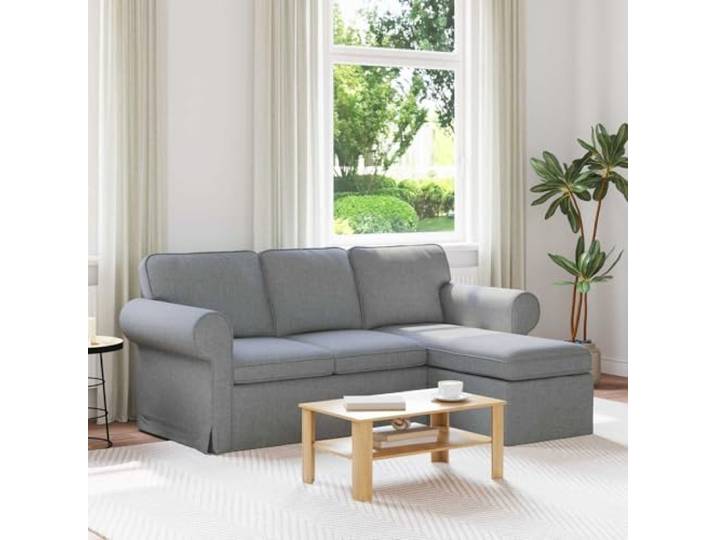 YUTAASU Sofa Hellgrau 195 x 138 x 80 cm Stoff Modularer Aufbau, Metallrahmen, Holzwerkstoff-Armlehnen, Kunststoffbeine, Kissen inklusive